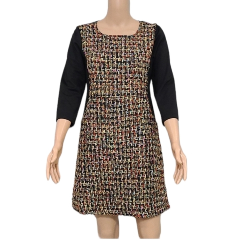 JADE Tweed Sheath Dress Size XS Multi-Color Blach 3/4 Sleeve